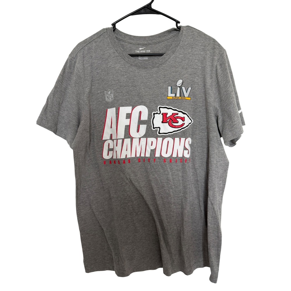 Nike Mens Kansas City Chiefs AFC Champions Super Bowl LIV T-Shirt Gray L